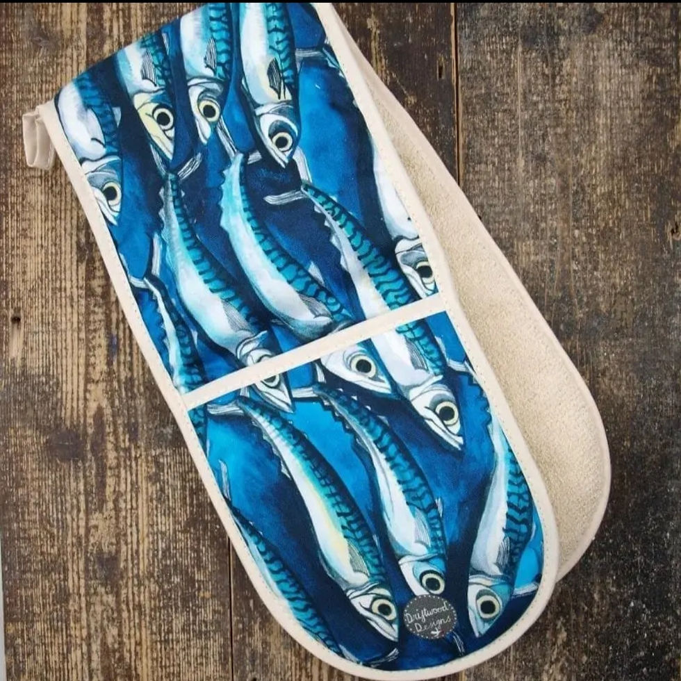 Mecryll- Mackerel Oven Gloves by Driftwood Designs
