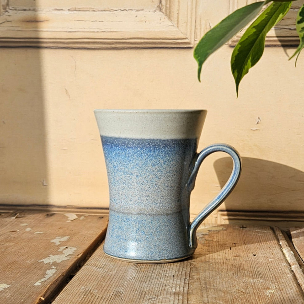 Penrhiw Pottery Welsh Hand-Thrown Stoneware Fluted Mug- Ocean Blue