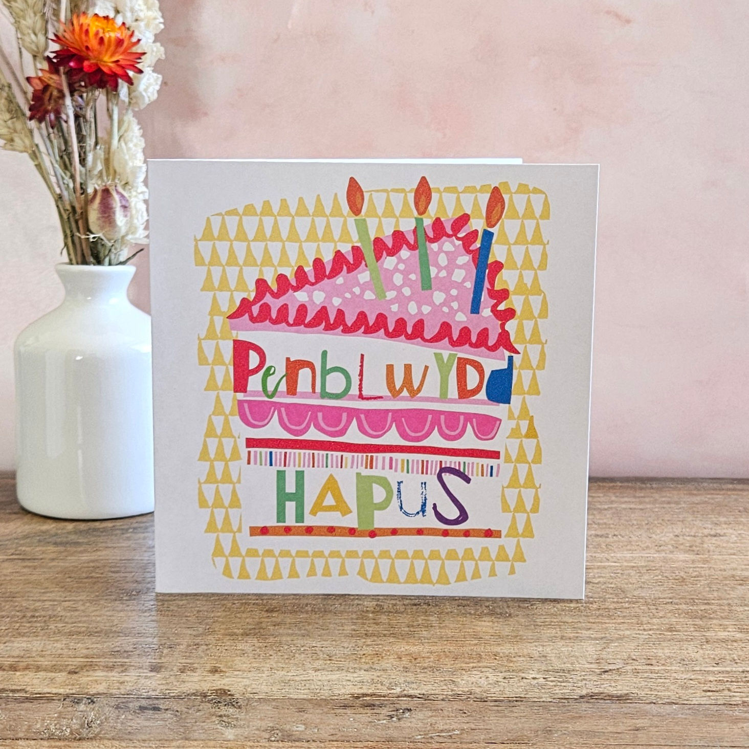 'Penblwydd Hapus' Welsh Birthday Cake Card