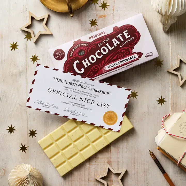 White Chocolate Bar with 'Nice List' Certificate