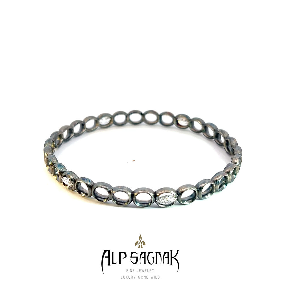 Thumbnail: Alp Sagnak 925K Silver ThePortal Bangle 8 MM With Diamonds
