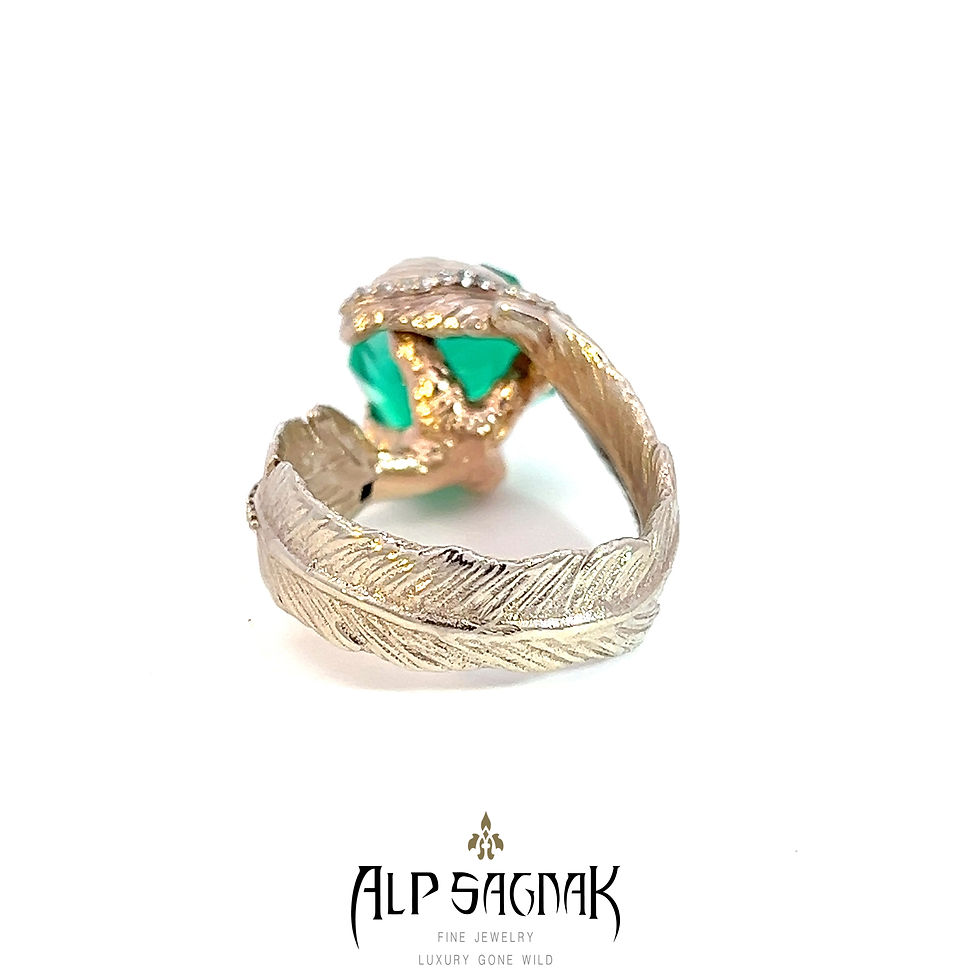 Thumbnail: Alp Sagnak Platinum 14k Gold Claw Ring 6.98ct Emerald Diamonds