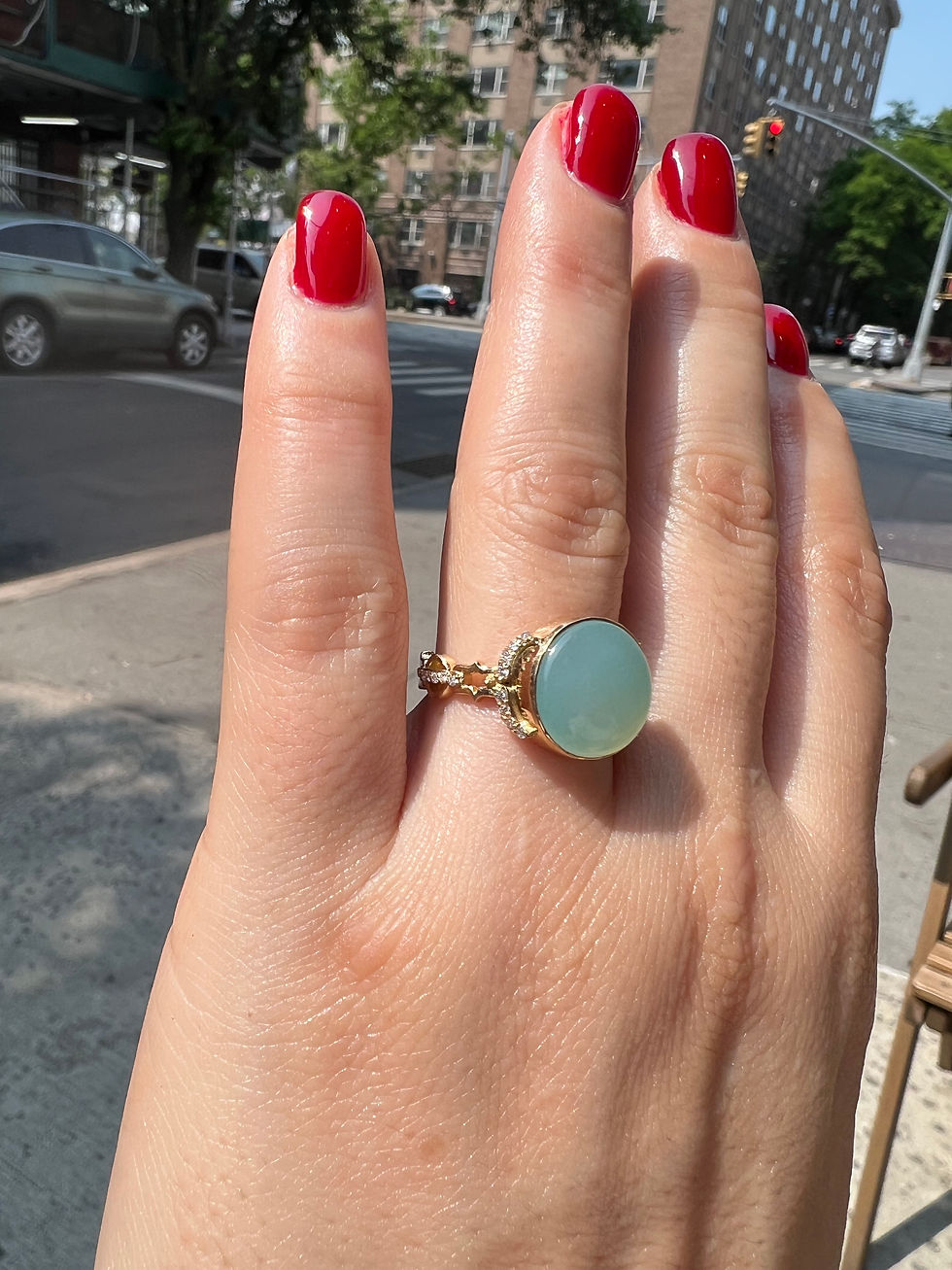 Thumbnail: Alp Sagnak 18K Yellow Gold Ring Diamonds Chalcedony N+N=E