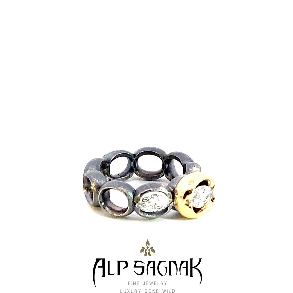Thumbnail: Alp Sagnak Silver And 14K Gold ThePortal Ring 1.3 Ct Horizontal Marquise Diamond