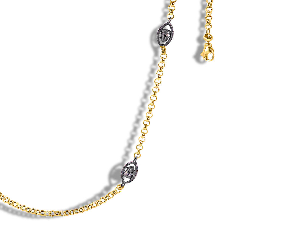 Thumbnail: 14 K Yellow Gold and Silver Skull Chain with Nugget Stations