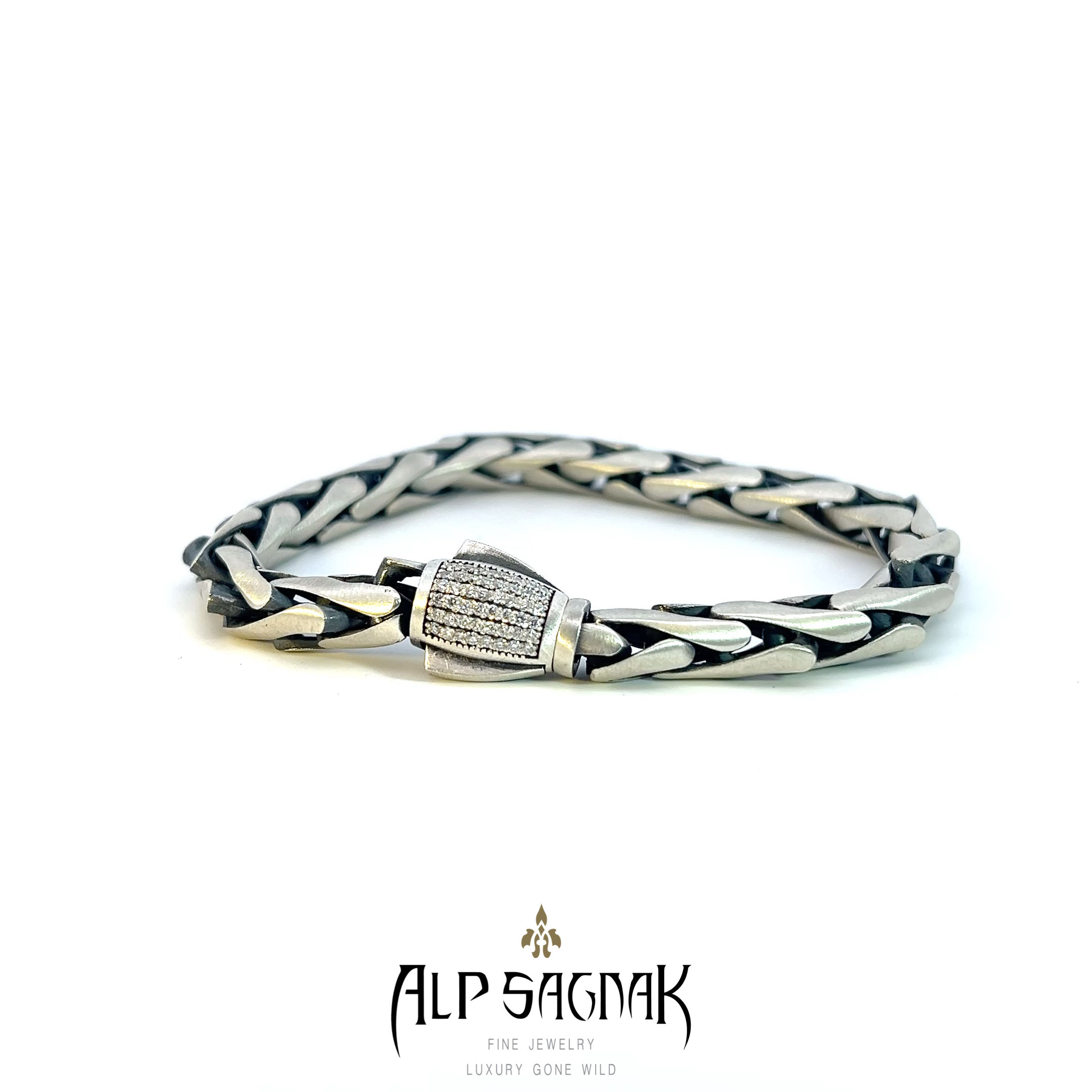 Alp Sagnak 925K Silver Bullet Clasp Snake Bracelet With Diamonds