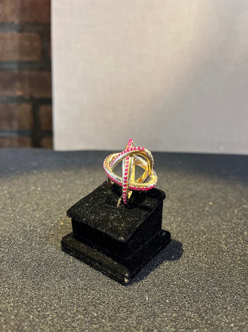 Thumbnail: Alp Sagnak 14K Yellow Gold The Atom Pendant Necklace Chain Diamonds Rubies