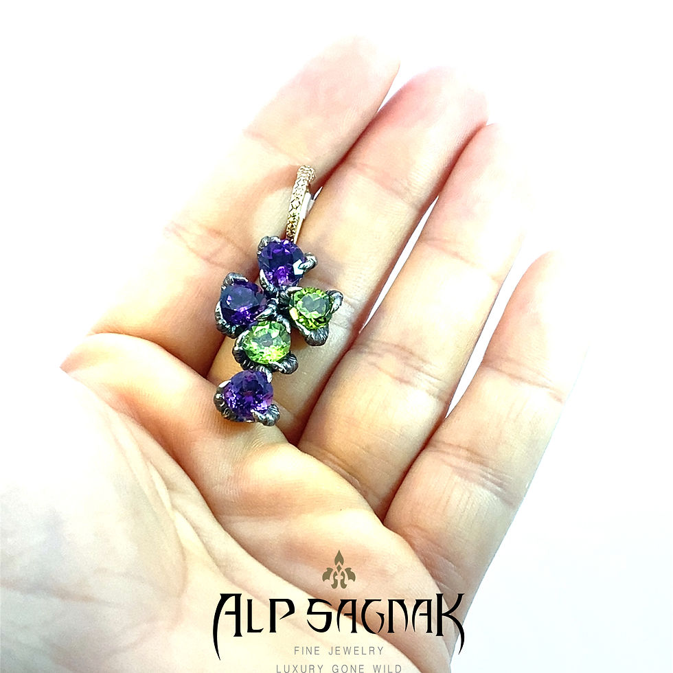 Thumbnail: Alp Sagnak 14k Yellow Gold 925k Silver Cross Pendant Diamonds Amethyst Peridot