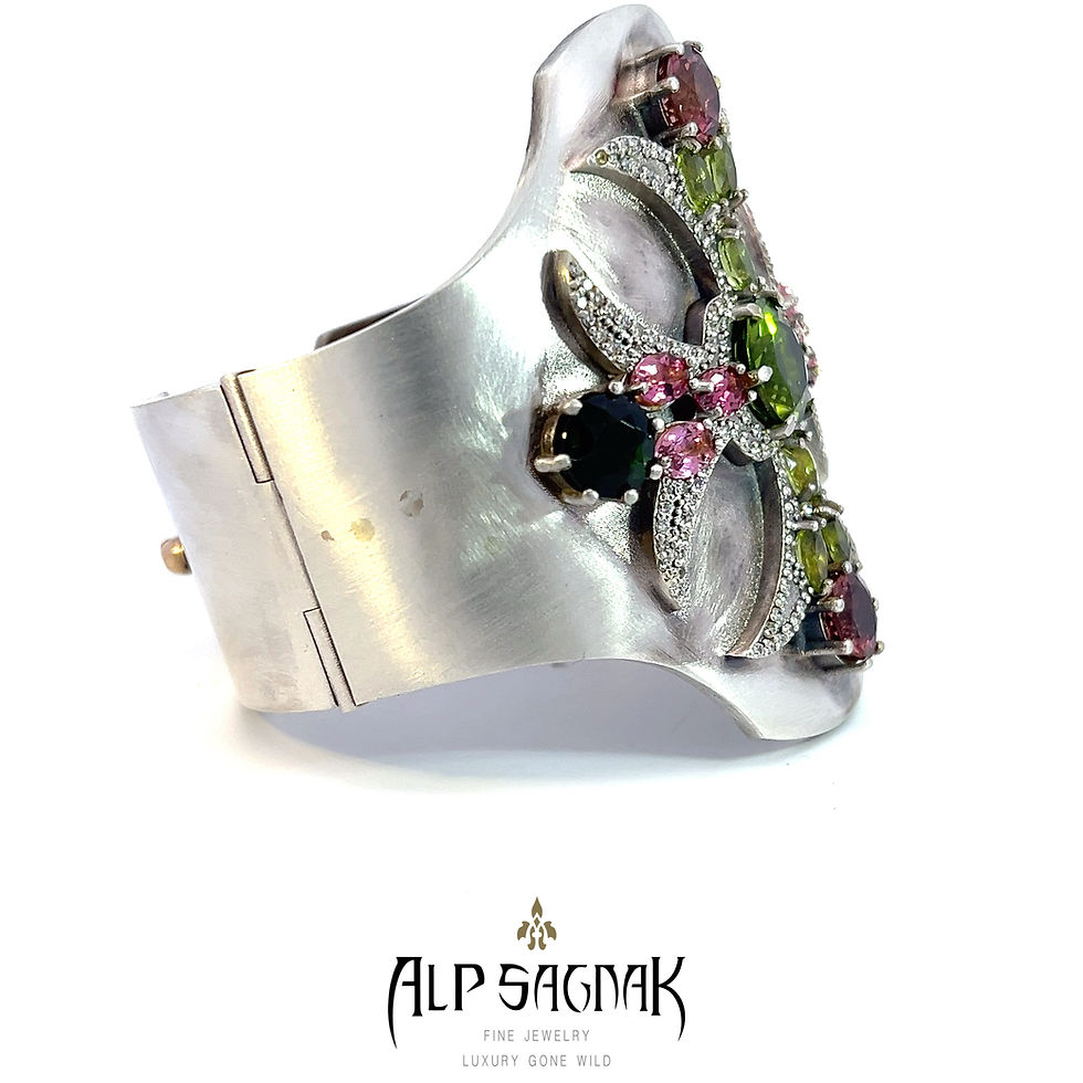 Thumbnail: Alp Sagnak 925K Silver And 18K Gold Cross Cuff Diamond  Tourmaline Peridot
