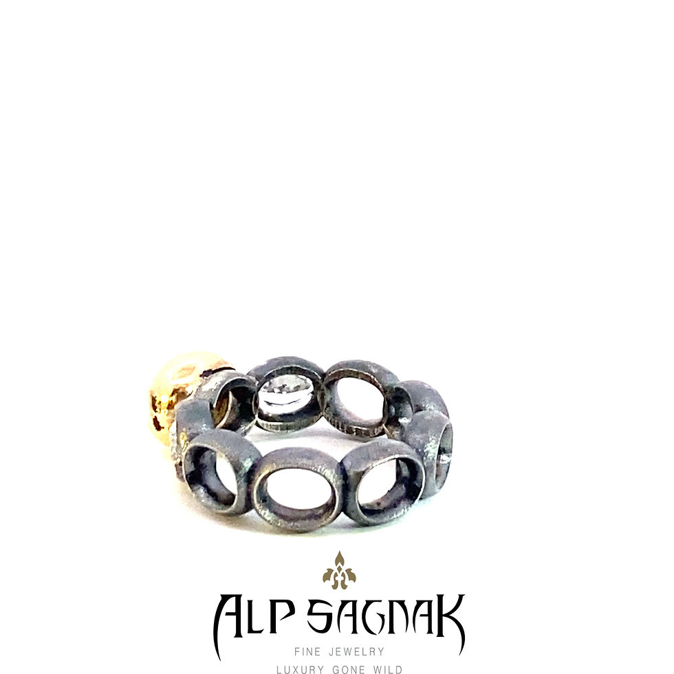 Thumbnail: Alp Sagnak Silver And 14K Gold ThePortal Ring 1.3 Ct Horizontal Marquise Diamond