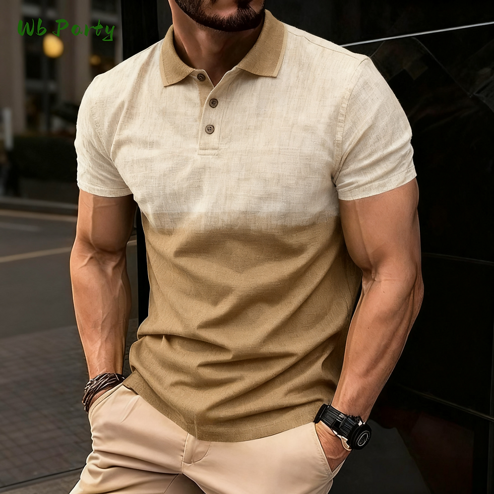 Miniatura: Summer Men's Polo Men's Casual Short Sleeve Polo Shirt Striped Color Block Desig