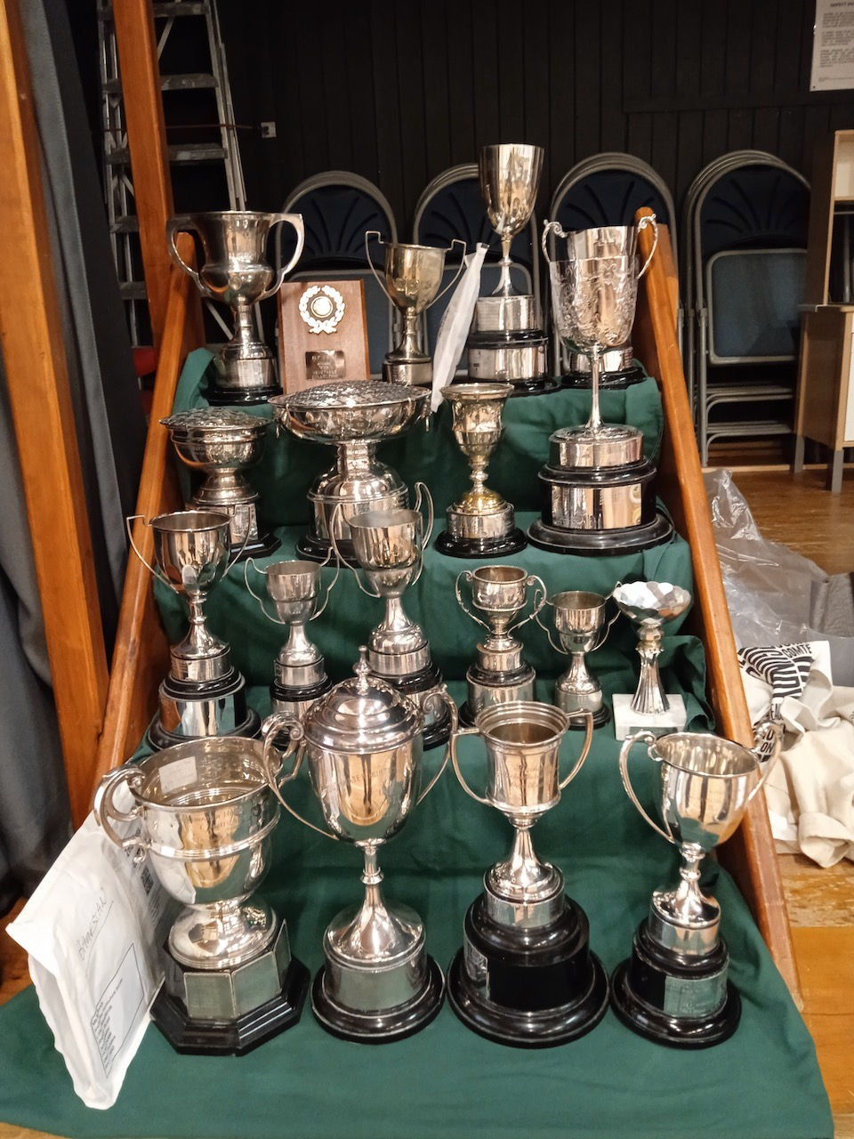 Trophies of different sizes.