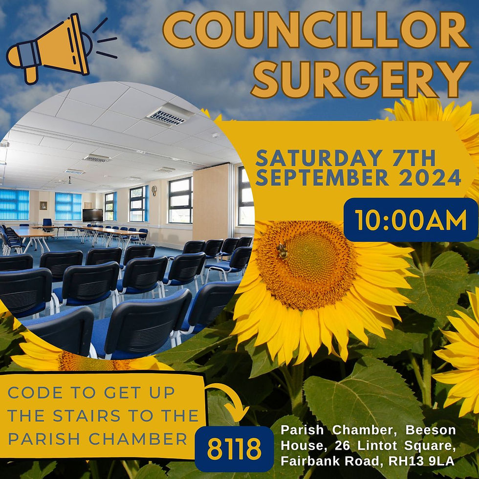Poster with text and a picture of sunflowers and blue sky.