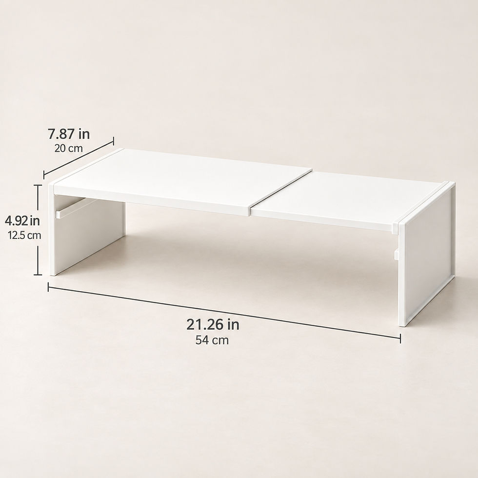 Thumbnail: Dimension guide for the expandable cabinet shelf riser