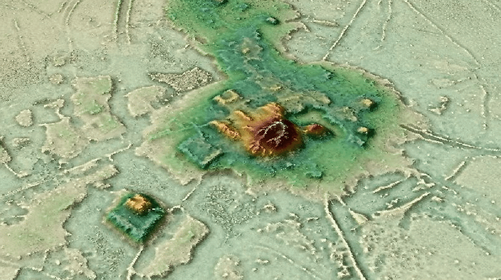 Imagem LIDAR do grande local de assentamento Cotoca com seções transversais A-B e C-D. Imagem: Prümers, H., Betancourt, C.J., Iriarte