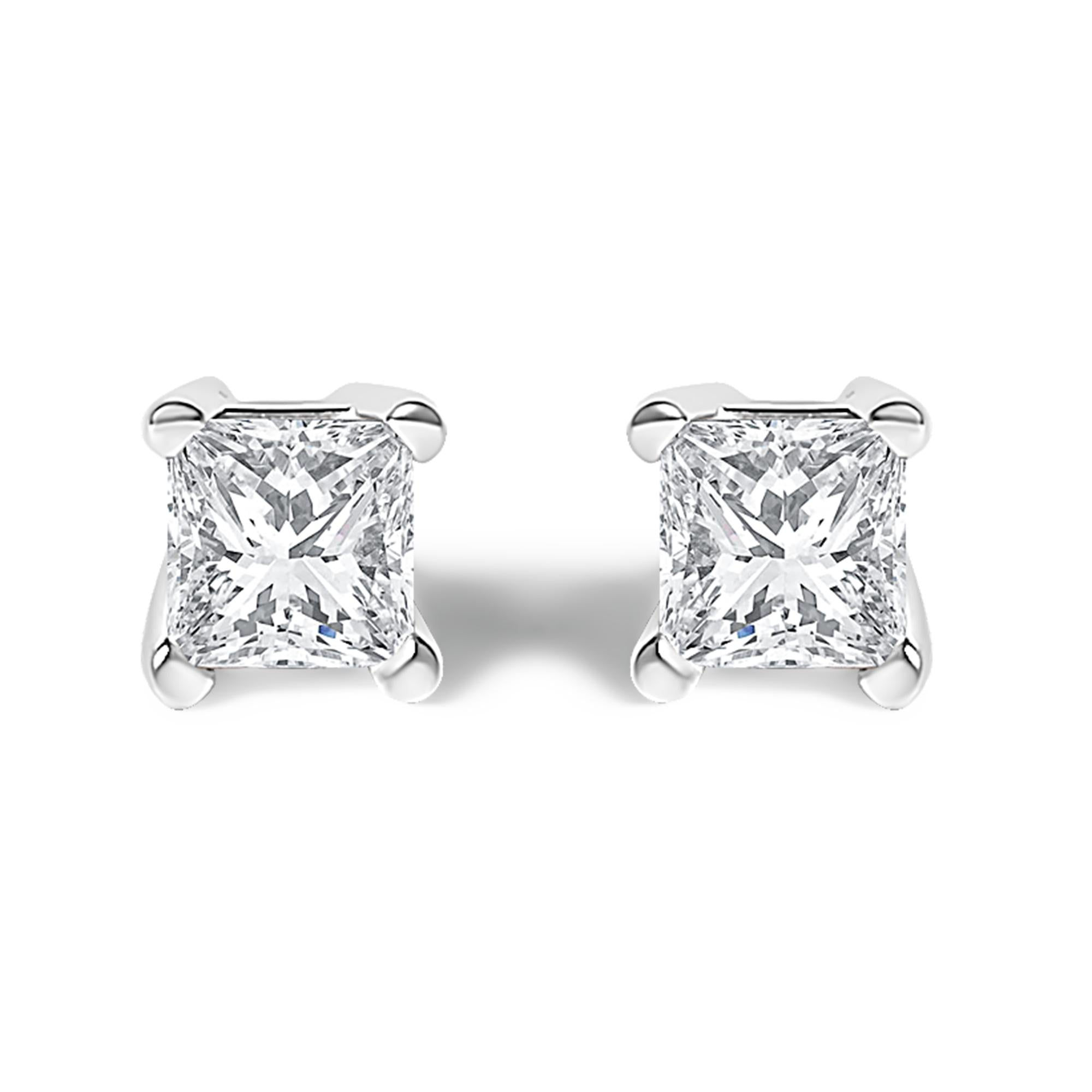 .925 Sterling Silver 1/4 Cttw Princess-Cut Diamond Solitaire Stud Earrings (H-I