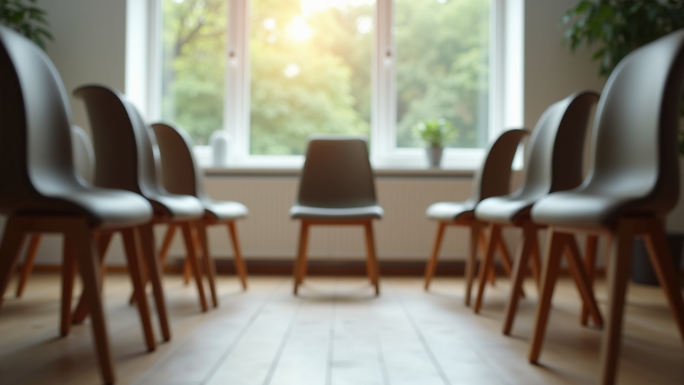 Close-up view of a circle of chairs arranged for group therapy