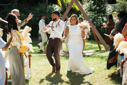 bride and groom dance down the isle wedding at percy scenic reserve