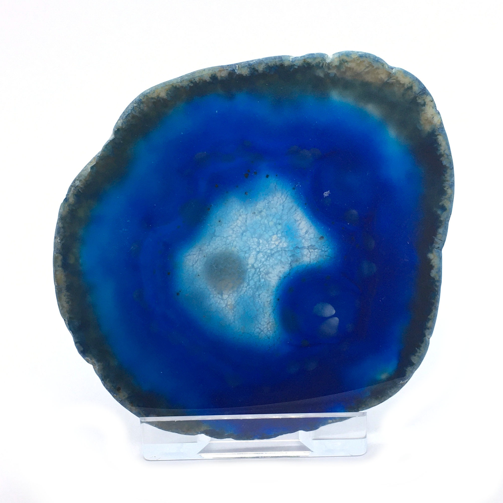 Blue Agate Slice - Size 1 - A- Polished with Free Stand