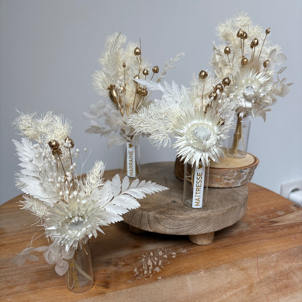 Miniature : fiole avec mini bouquet en fleurs séchées