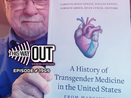 transgender activist Jamison Green holding up a copy of book “A History of Transgender Medicine in the United States, From Margins to Mainstream”