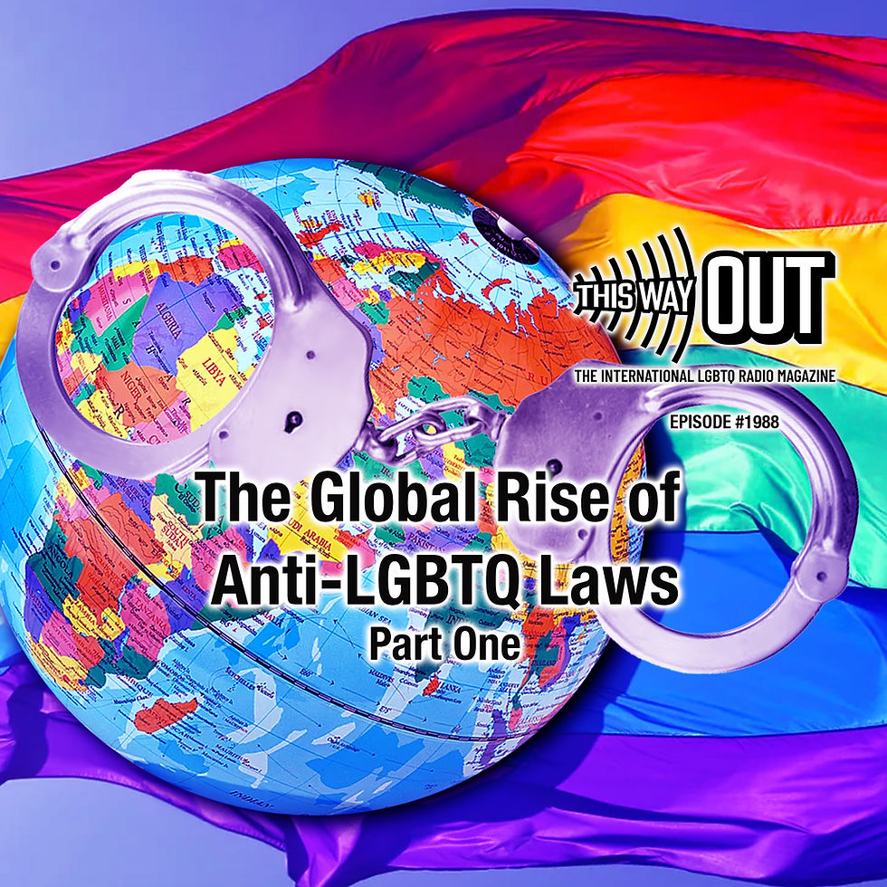 Rainbow flag, the globe, and handcuffs indicating the rise in anti-lgbtq laws around the world