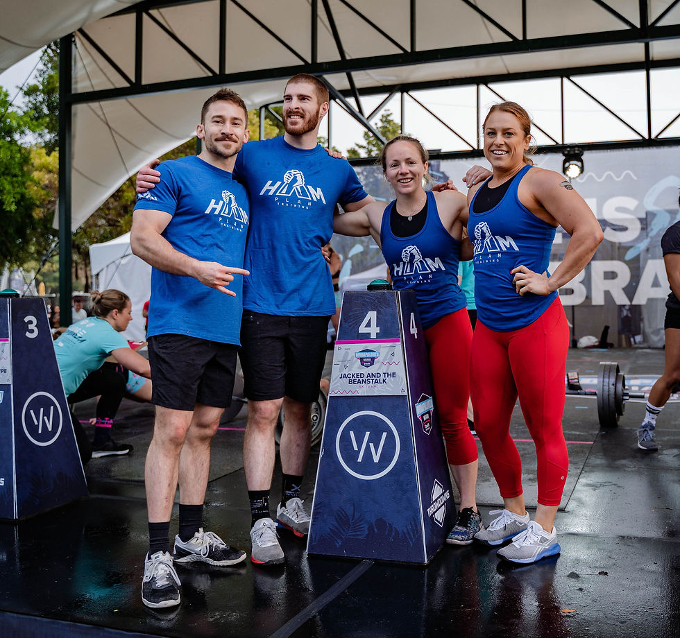 Coach Nicole Posing with her team "Jacked in the Beanstalk" at the end of one of the 2020 Wodapalooz
