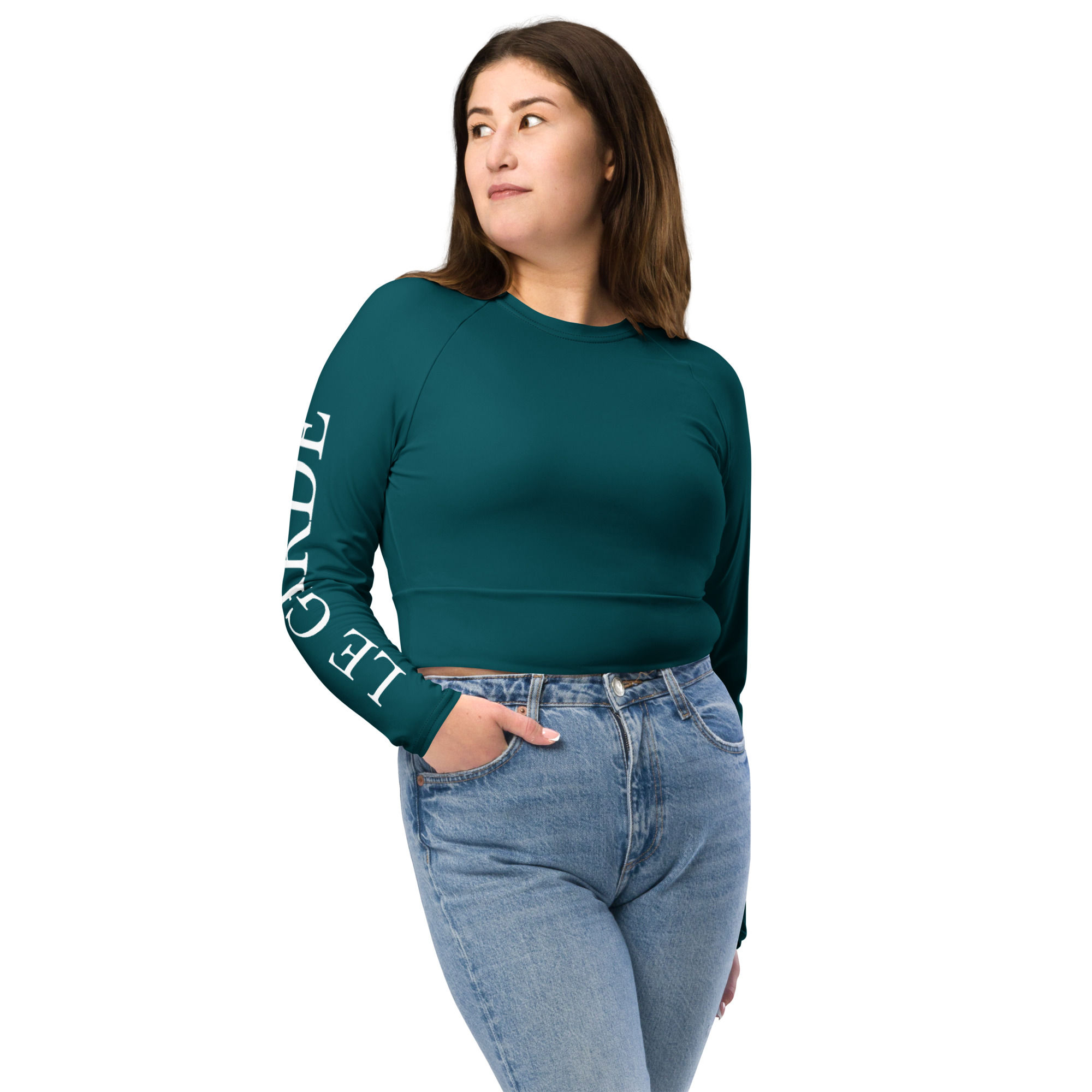 Recycled Teal Long-sleeve Crop Top