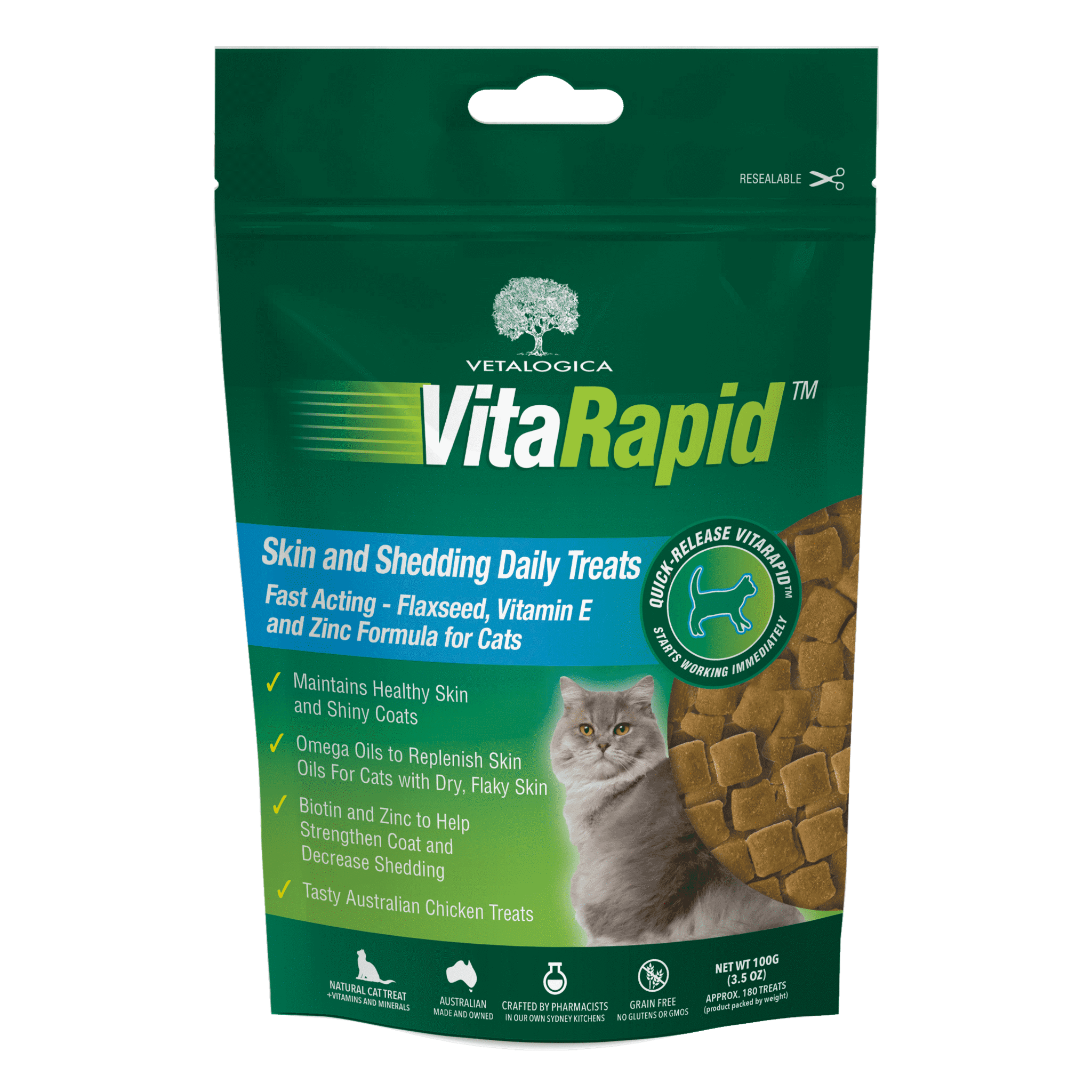 Vetalogica – Skin & Shedding Daily Treats For Cats (100g)