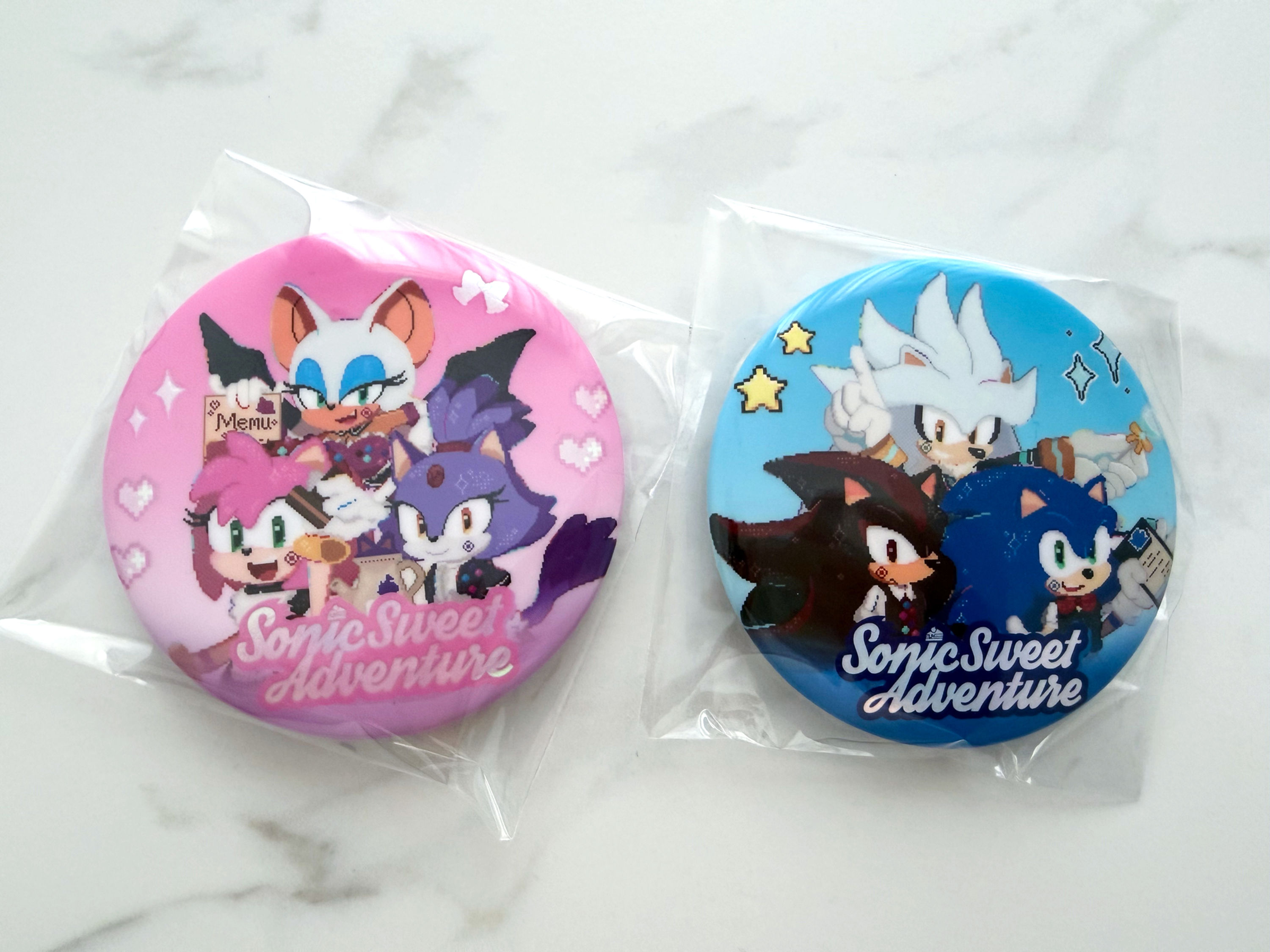 Sonic Sweet Adventure Button Pin Set - Chibi Pixel Art Badge - Cute Anime Game