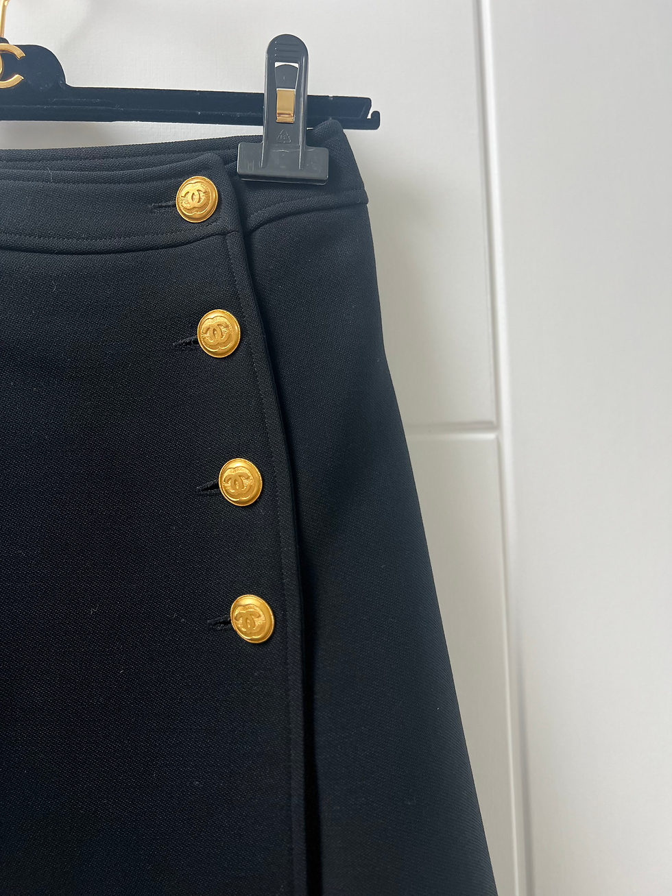 Thumbnail: Chanel Black Wool Midi Length Vintage Skirt in Size 36