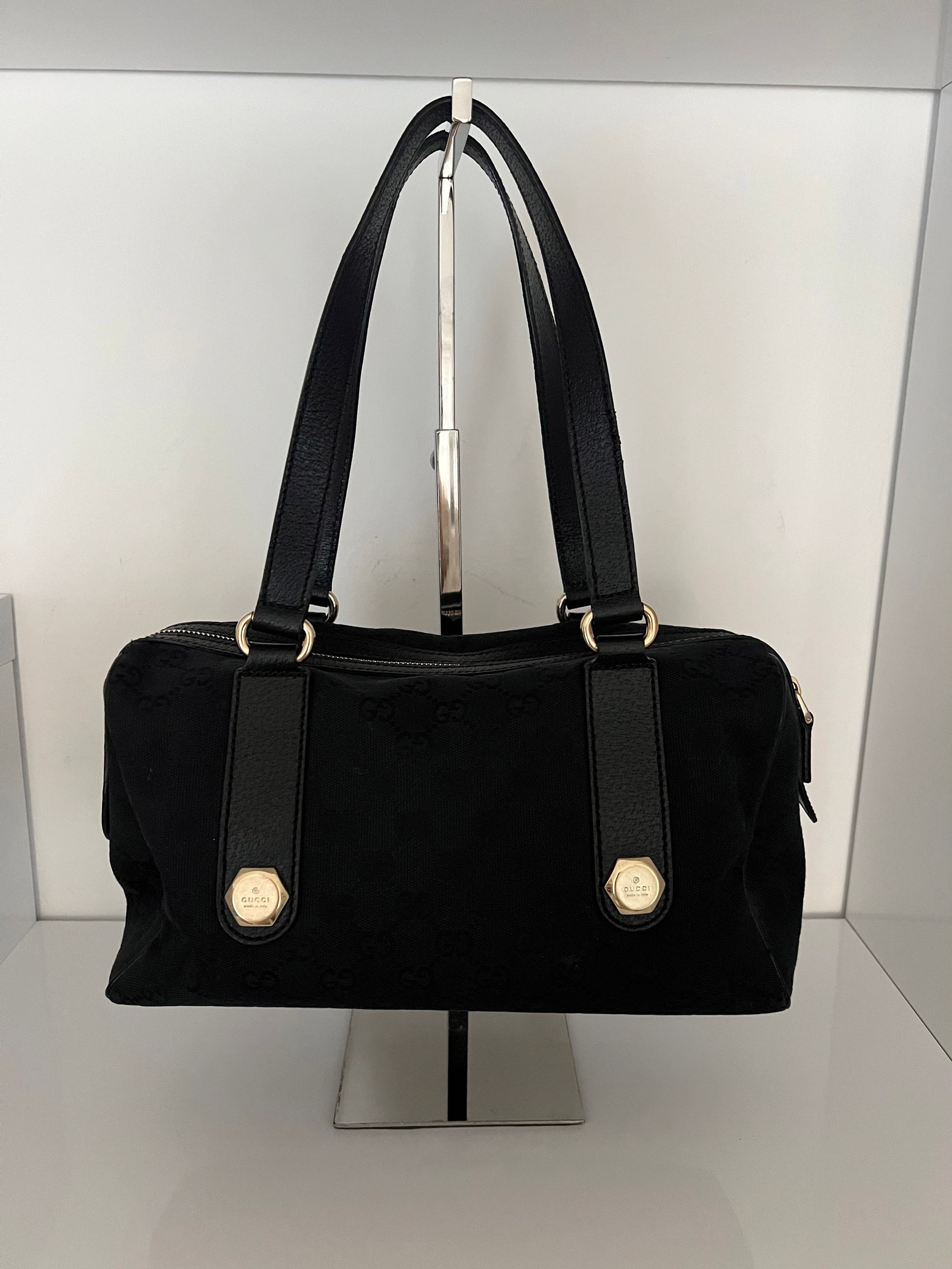 Gucci Black GG Canvas Small Charmy Boston Bag