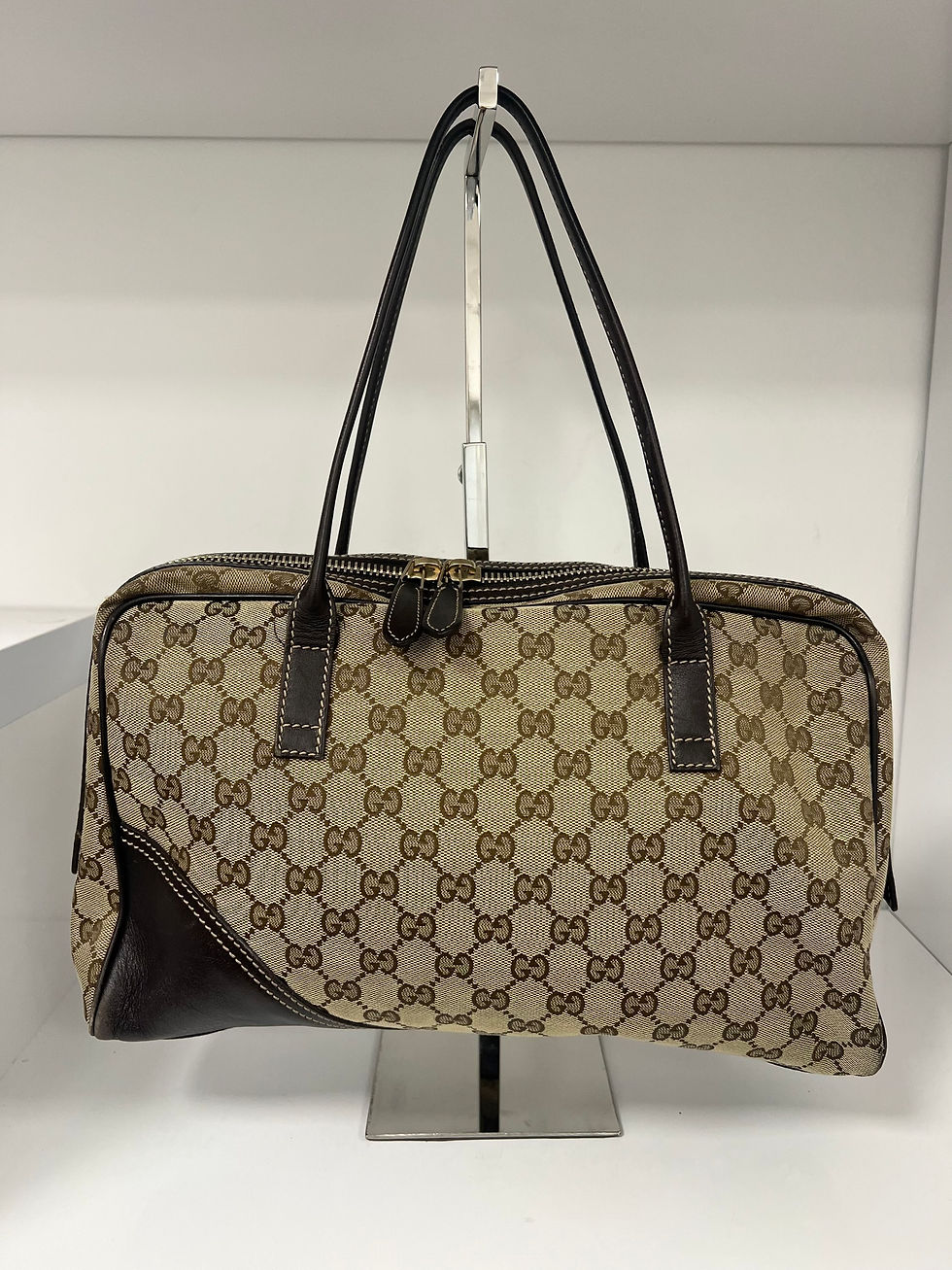 Thumbnail: Gucci GG Canvas Britt Boston Brown Bag