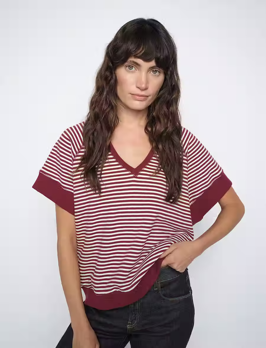 Mos Mosh MMHolt V-SS Stripe Sweatshirt Cabernet 179000