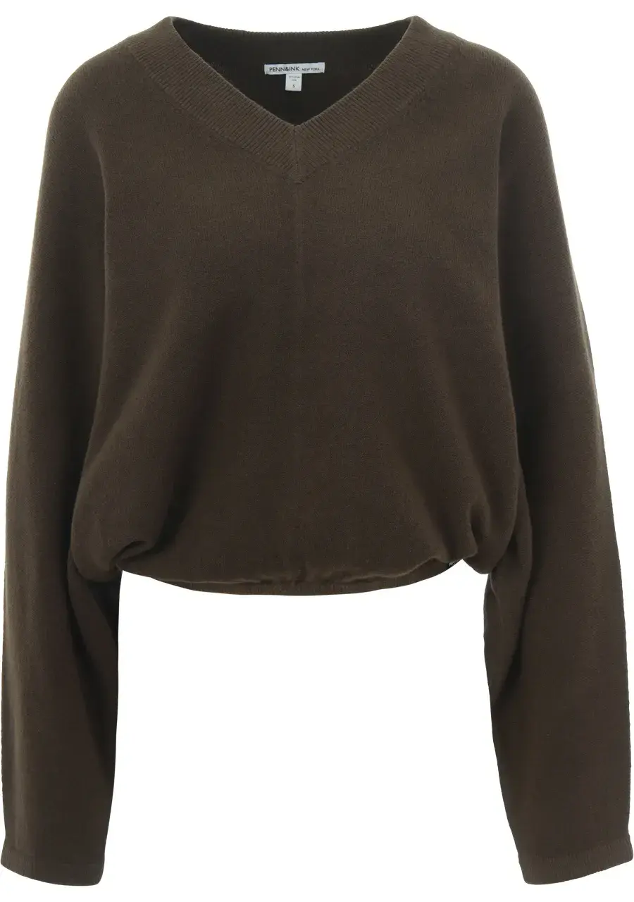 penn&ink n.y jumper trui tabac groen v hals W26B433