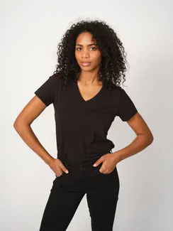 t-shirt, basic, v-hals- zwart, basis, korte mouw