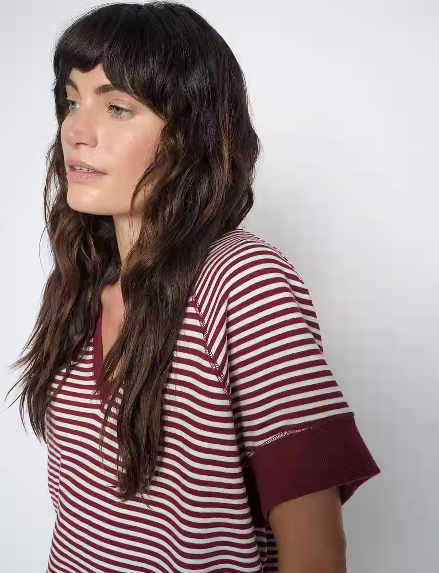 Mos Mosh MMHolt V-SS Stripe Sweatshirt Cabernet 179000