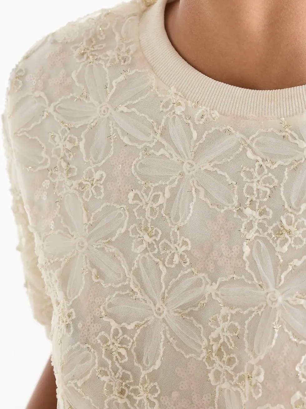 jansen Amsterdam shirt blanche embroidery sequins mesh cream W26