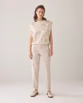 short sleeve met pailette, summum, beige,