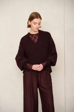 No Man'sland baby alpaca v-hals trui dark grape 66.147 6649