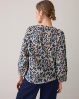blouse, blauw print, v-hals, summum,
