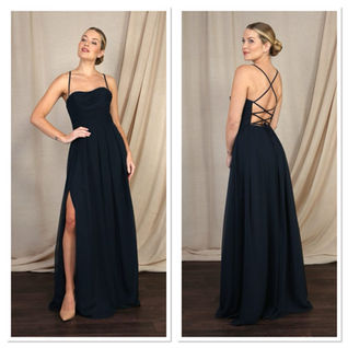 Chiffon bridesmaids dress available in lots of colours lace up back and aline skirt.