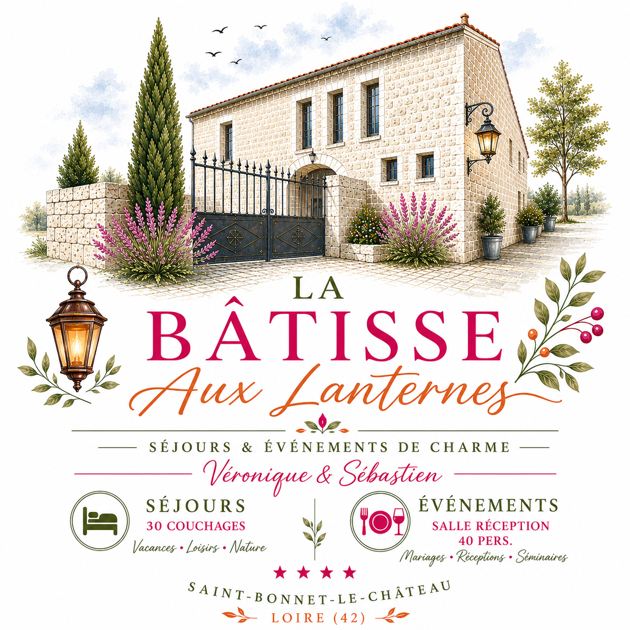 Gîte de groupe La Bâtisse aux Lanternes — 30 personnes, demeure XVIe, Saint-Bonnet-le-Château (Loire)