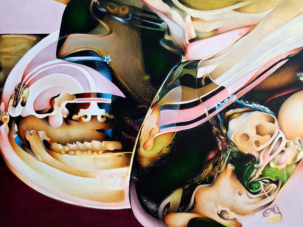 A contemporary oil painting about The Happening ( The Pixies) and the unexpected journey of an anglerfish to the surface
