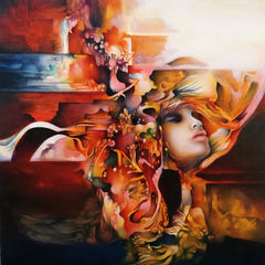 A beautiful paiting of a women's face in an ethereal setting