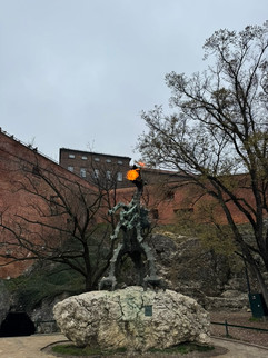 sculpture of a dragon with fire