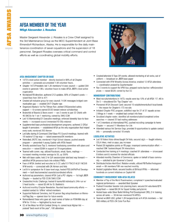 Alexander Rosales Air Force Sergeants Association Member of the Year 2017