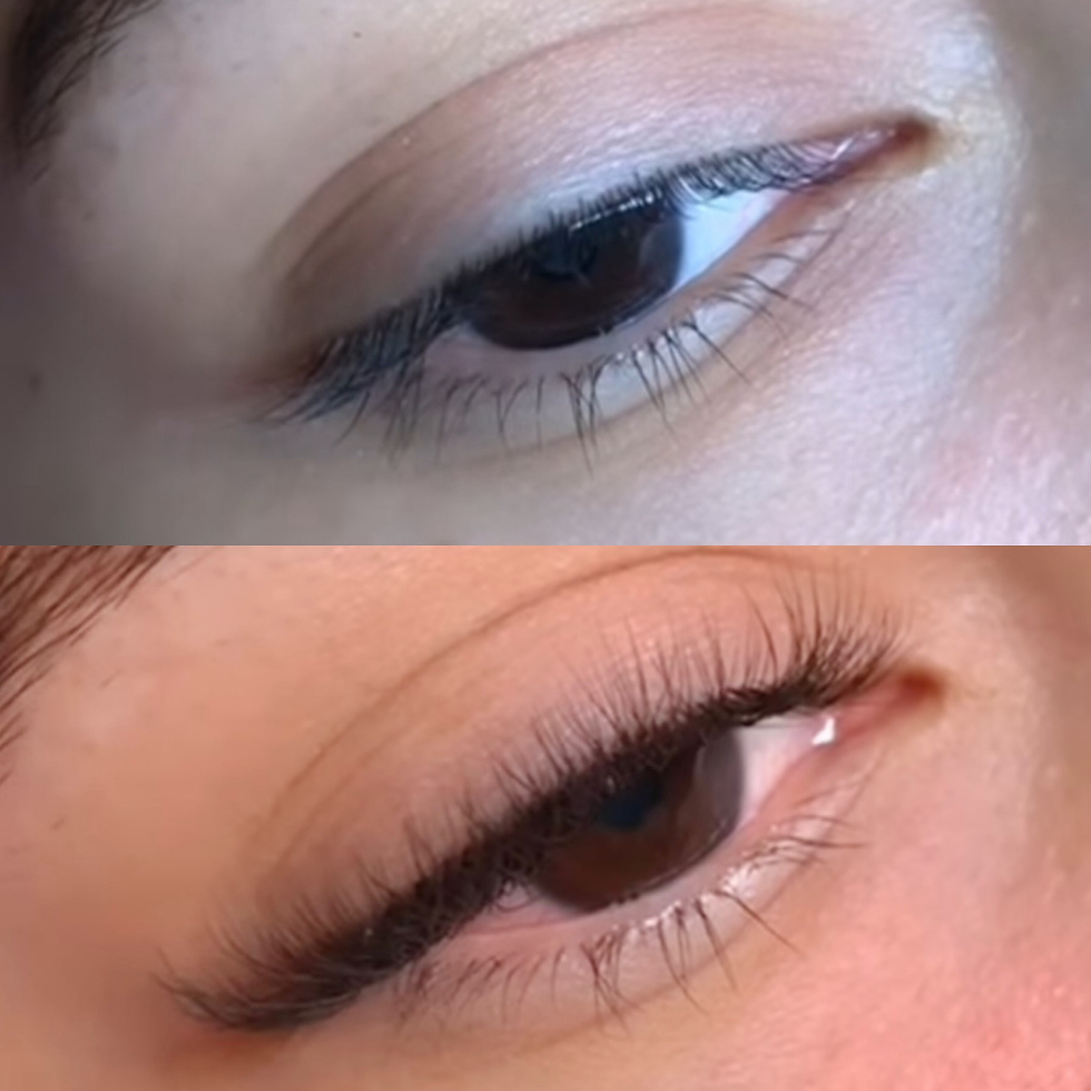 Various styles of eyelash extensions demonstrating different lengths and thicknesses.