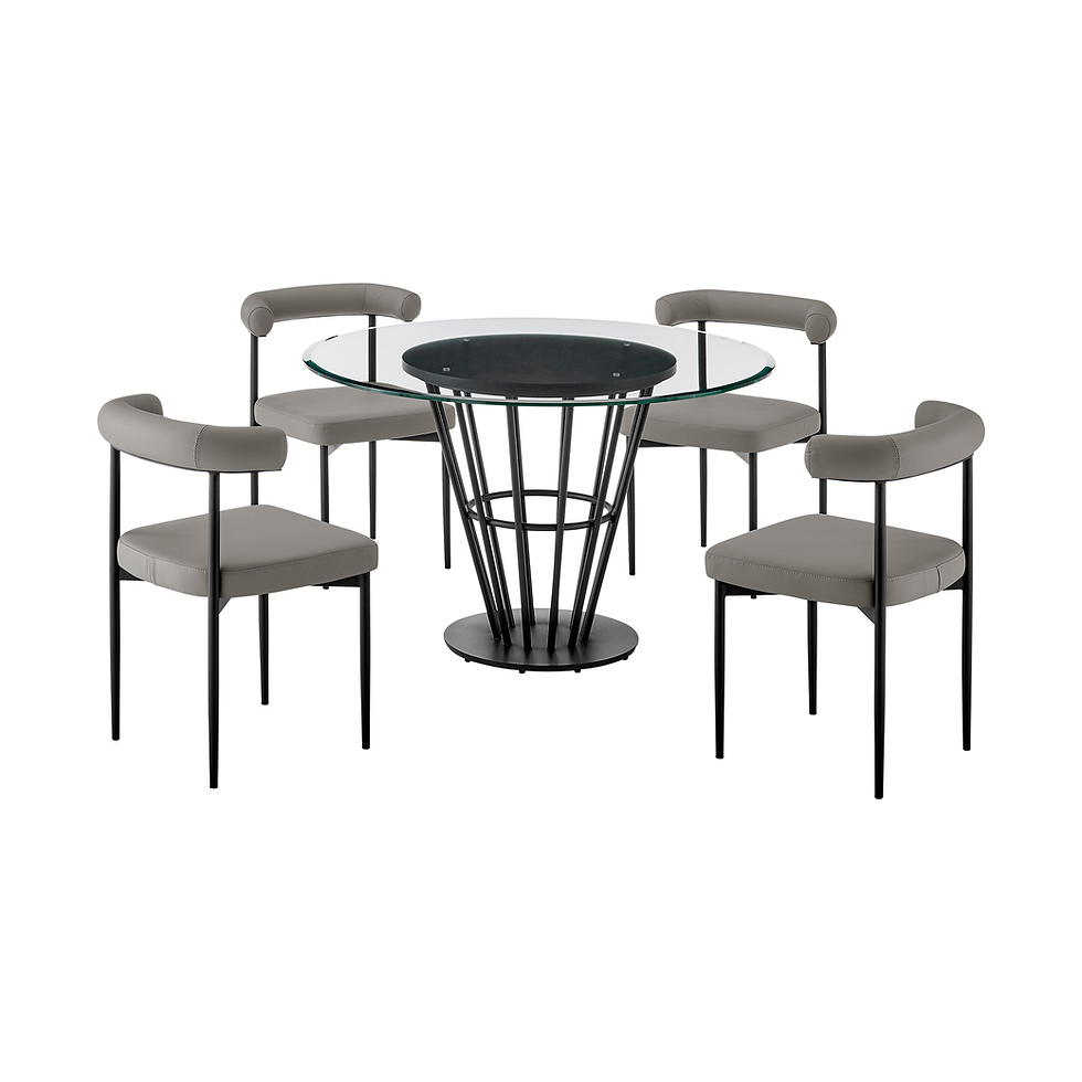 Veronica Shannon - 5 Piece Round Glass Dining Table Set - Matte Black / Gra