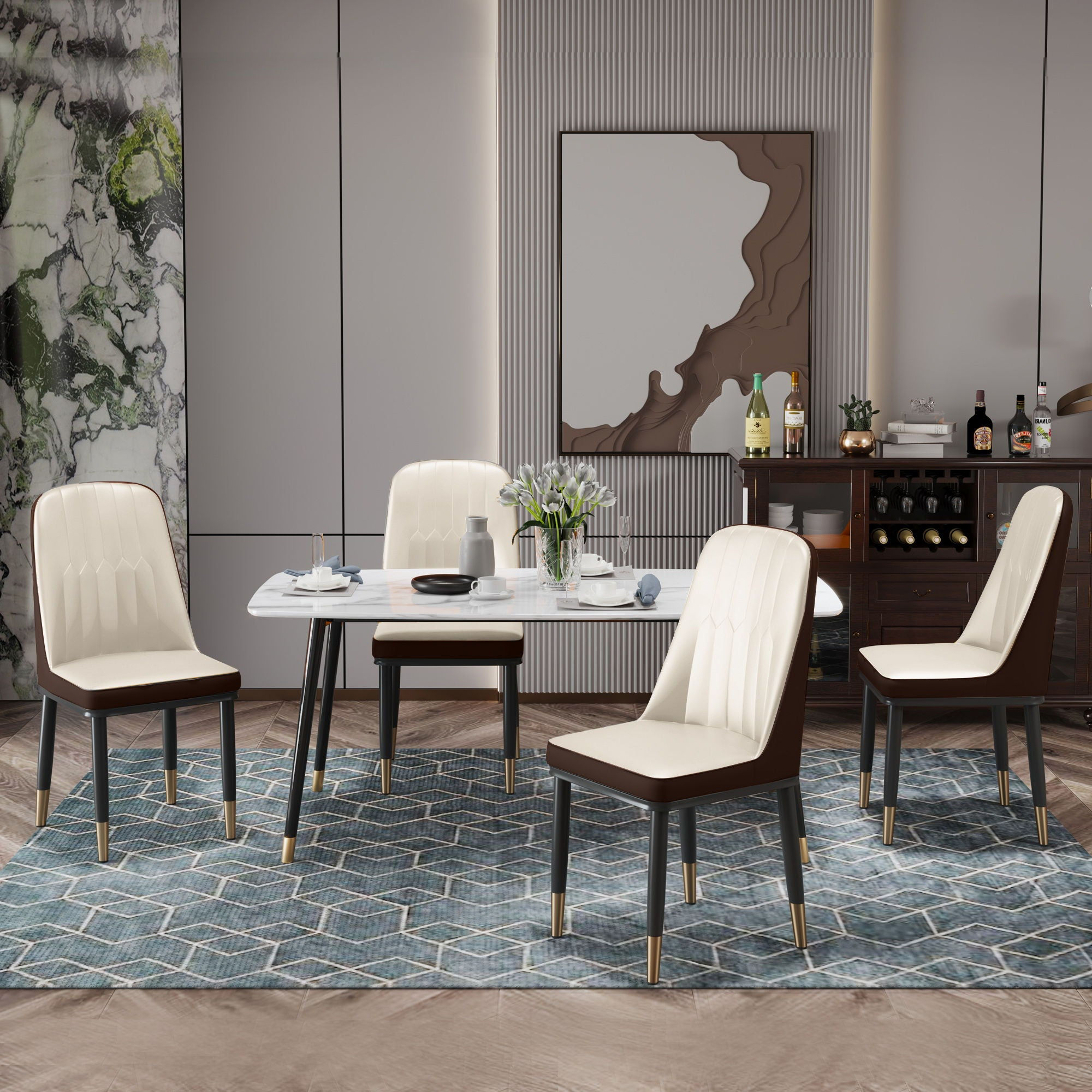 Zen Zone Dining Chair With Iron Metal Gold Plated Legs, Suitable For Dining Room
